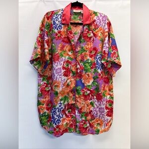 VTG VS Gold‎ Label Satin Jacquard Pajamas Robe P/S Button Front Floral Y2K 90’s
